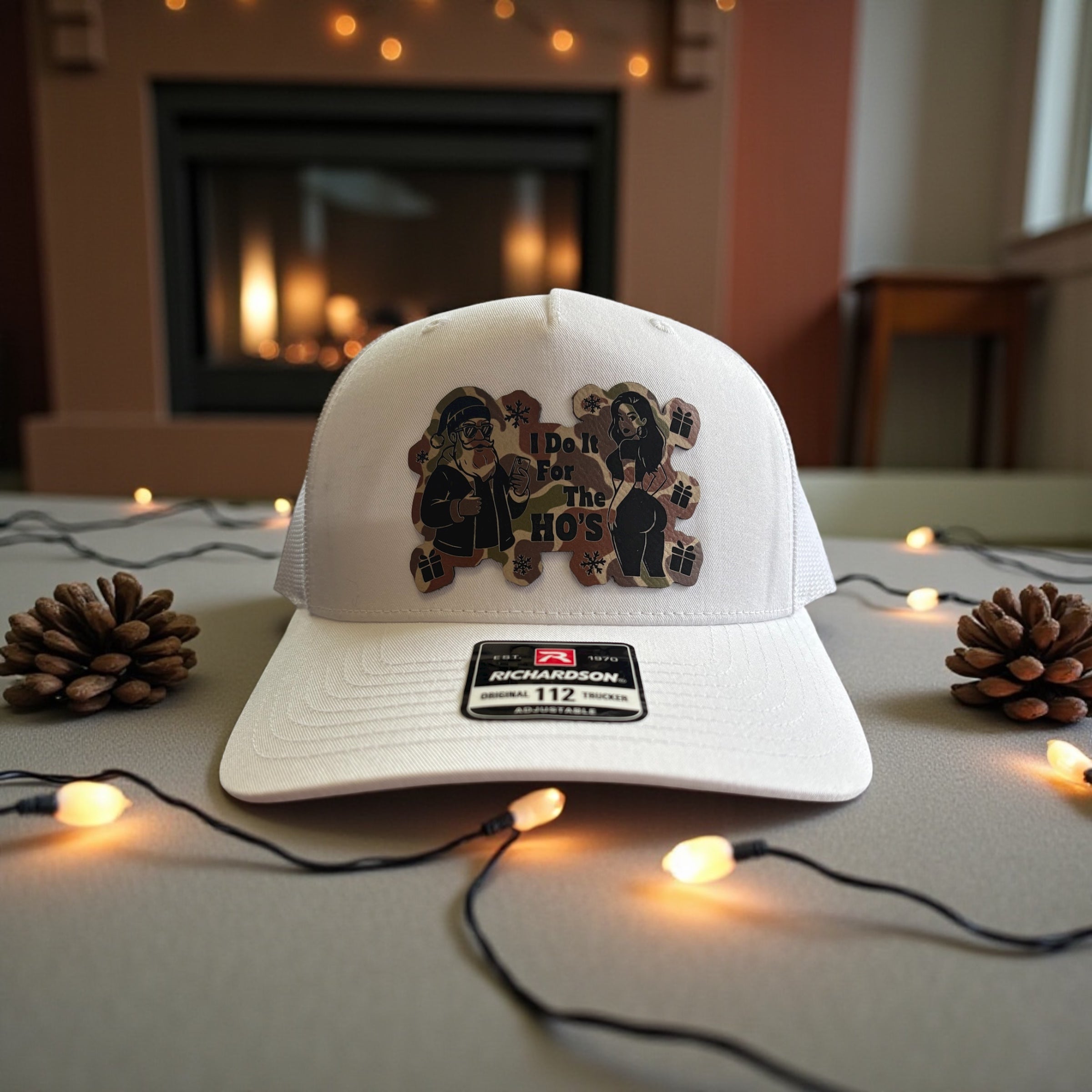 "I Do It For The HO's" Funny Christmas Trucker Hat - Holiday Party Santa Camo Patch