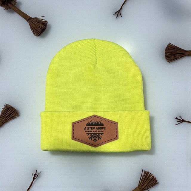 Custom Leather Patch Beanie Hat